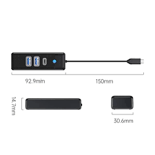 Bộ chia HUB, TYPEC sang 3 cổng USB3.0 + TypeC PWC2U-C3-015-BK-EP