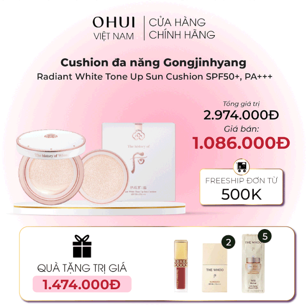 Cushion đa năng Gongjinhyang Seol Radiant White Tone Up Sun Cushion SPF50+,PA+++