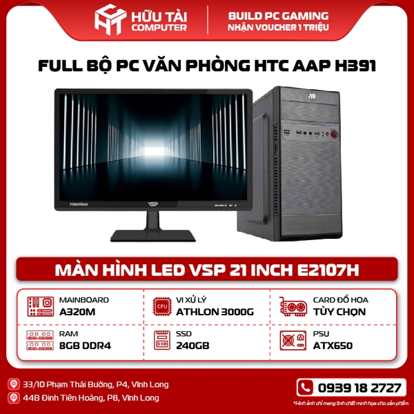 Full Bộ PC Văn Phòng HTC APP H391 A320M CPU AMD 3000G giá rẻ Vĩnh Long
