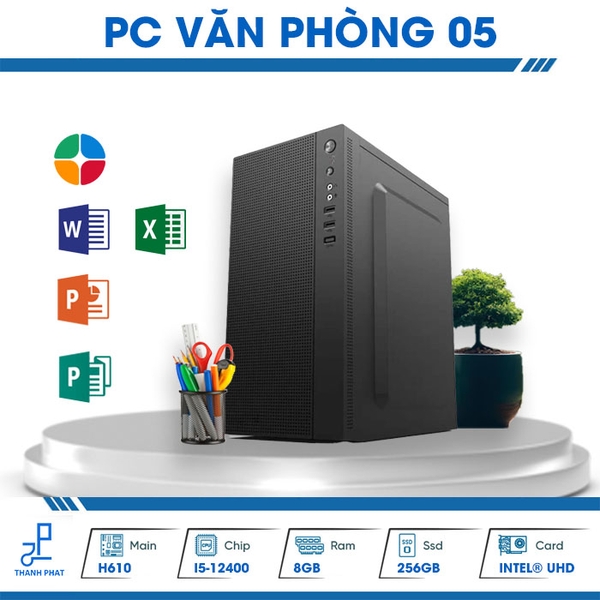 PC Văn Phòng 05 (H610| i5-12400| Upto 4.4Ghz| RAM 8GB| SSD 256GB| Intel HD Graphics| HDMI | VGA | PS2 )