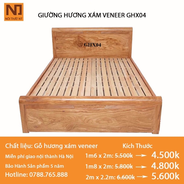 Giường hương xámveneerGHX04