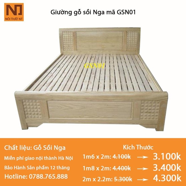 Giường ngủ gỗ sồi GSN01