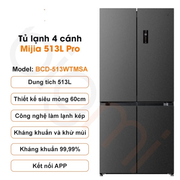 Tủ lạnh 4 cánh Mijia 513L BCD-513WTMSA Pro– Công nghệ làm lạnh kép độc lập, ngăn chứa đặc biệt