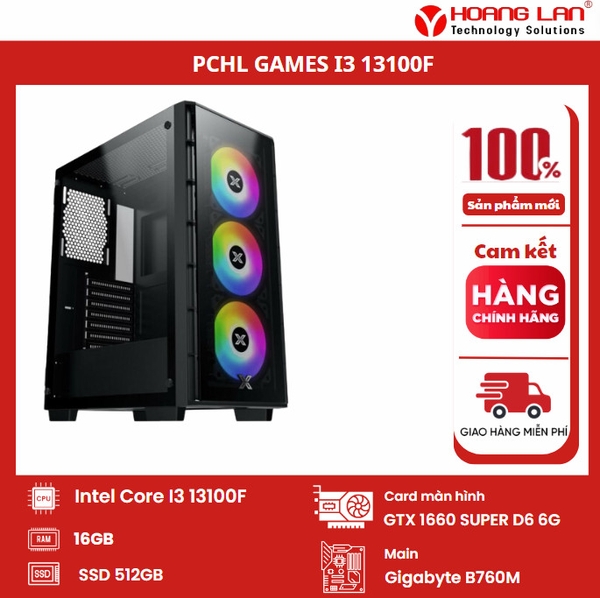 BỘ MÁY TÍNH PCHL 07 GAMING ( INTEL CORE I3-13100F / VGA: GTX 1660 SUPER D6 6G / Ram: 16GB / SSD: 512GB / PSU: CV650 ) Công ty TNHH Đầu tư và Phát triển CNTT Hoàng Lân BỘ MÁY TÍNH PCHL 07 GAMING ( INTEL CORE I3-13100F / VGA: GTX 1660 SUPER D6 6G / Ram: 16GB / SSD: 512GB / PSU: CV650 ) Công ty TNHH Đầu tư và Phát triển CNTT Hoàng Lân