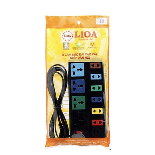 Ổ Cắm Điện LLioa 4D6S32 10 lỗ 4D + 6S Dây 3m x 2 Đen