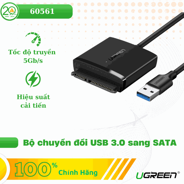 Cáp chuyển đổi USB 3.0 sang SATA cho ổ cứng SATA 2,5 /3,5 inch Ugreen 60561 cao cấp