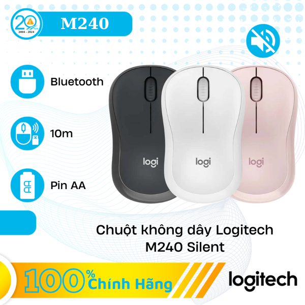 Chuột Máy Tính Không Dây Bluetooth Logitech M240 Silent