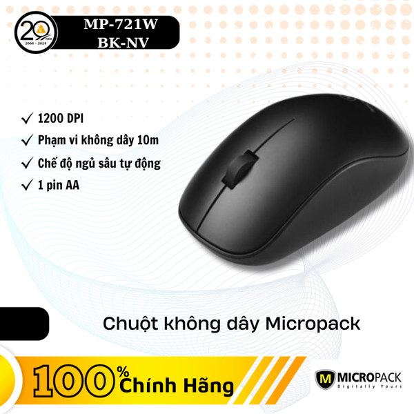 Chuột không dây siêu mỏng Micropack Speedy Black MP-721W-BK