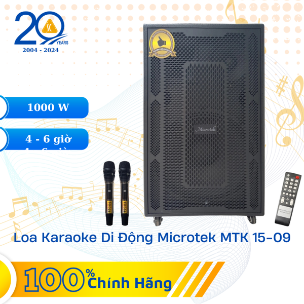 Loa Karaoke Di Động Microtek MTK 15-09 (1000W/ BT 5.0/ TWS/ Micro UHF/ USB/ SD)