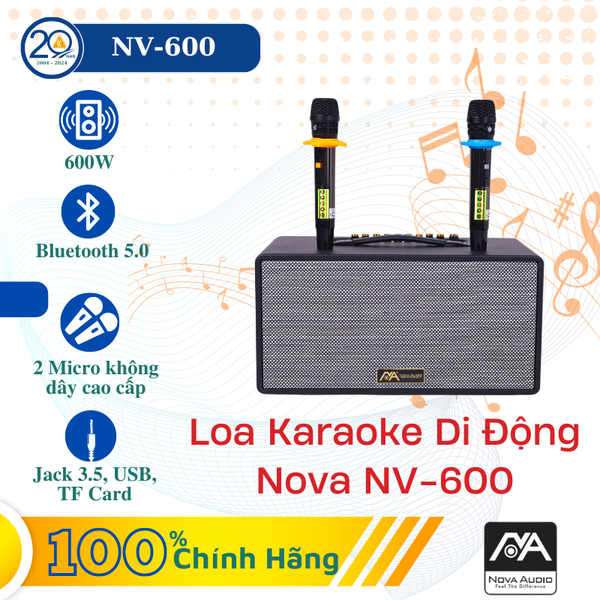 Loa Karaoke Di Động Nova Audio NV-600 (600W/ BT 5.0/ Micro UHF/ TF/ USB)