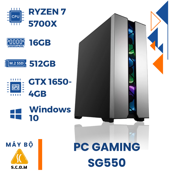 PC Gaming SCOM SG550 (Ryzen 7 5700X | 16GB | S-512GB | GTX1650 4GB | Win10)