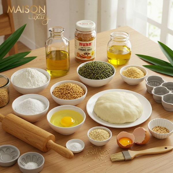nguyên liệu và công cụ làm bánh dẻo trung thu