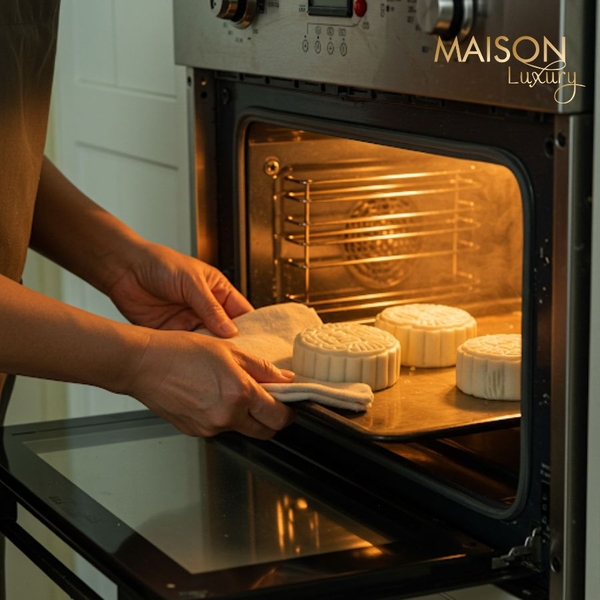 đưa bánh dẻo vào lò nướng