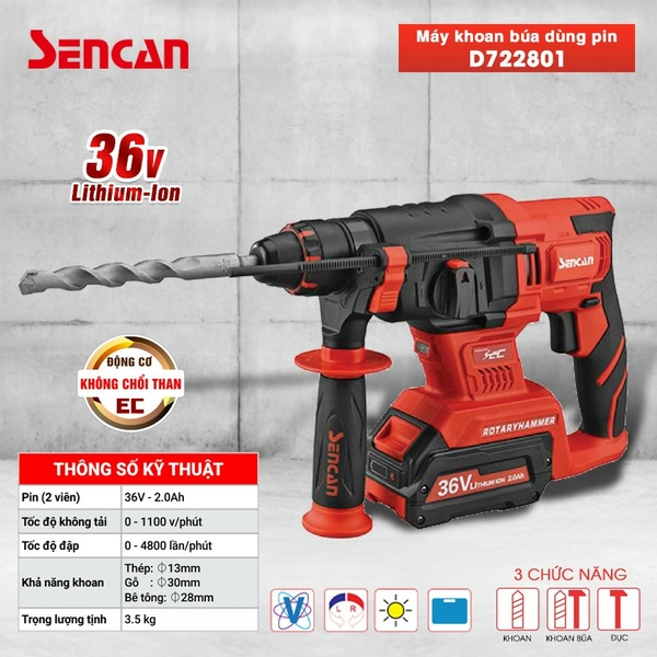 Máy khoan búa dùng pin Secan D722801 ( 36v )