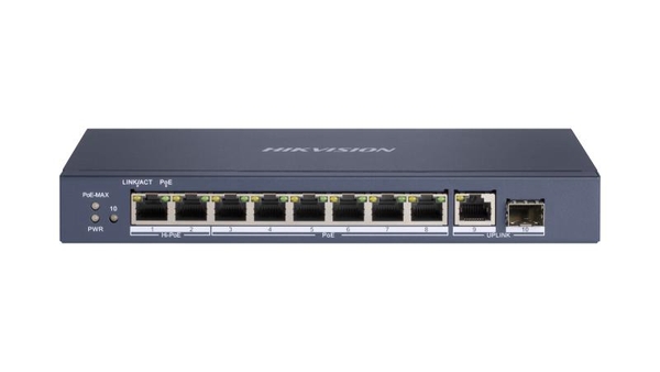 Switch PoE Hikvision DS-3E0510HP-E (8 PoE Gigabit, 2 uplink Gigabit, 90W)