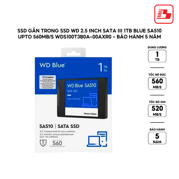 SSD gắn trong SSD WD 2.5 inch SATA III 1TB Blue SA510 upto 560MB/s