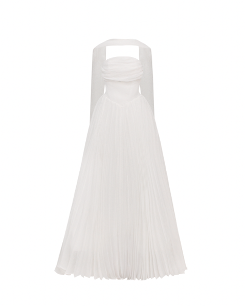 Amelia Corset Pleated Dress - White