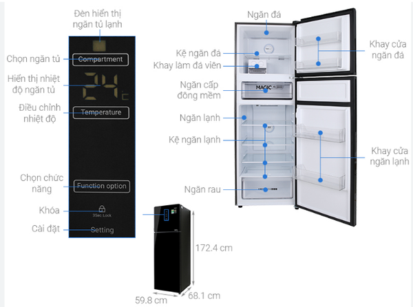 Tủ lạnh Aqua Inverter 312 lít AQR-T359MA Mới 100% Chính Hãng Giá Rẻ