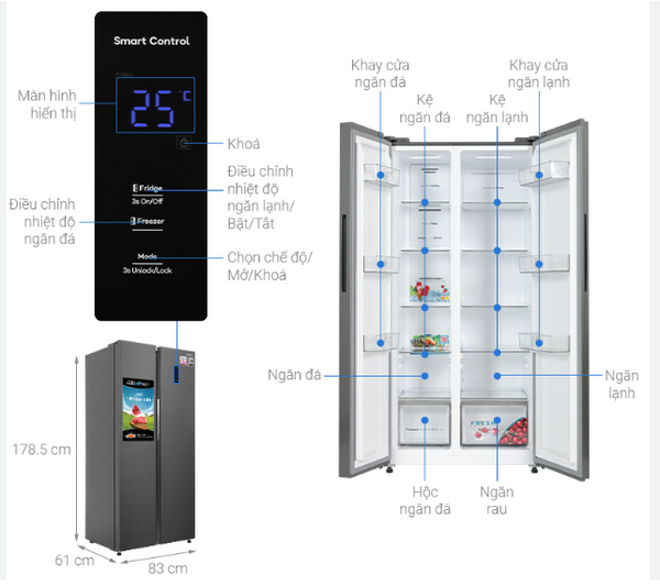 Tủ lạnh Casper Inverter 458 lít RS-460PG  Mới 100%