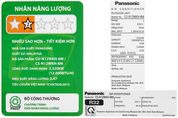 Điều hòa Panasonic 1.5 HP CU/CS-N12WKH-8M