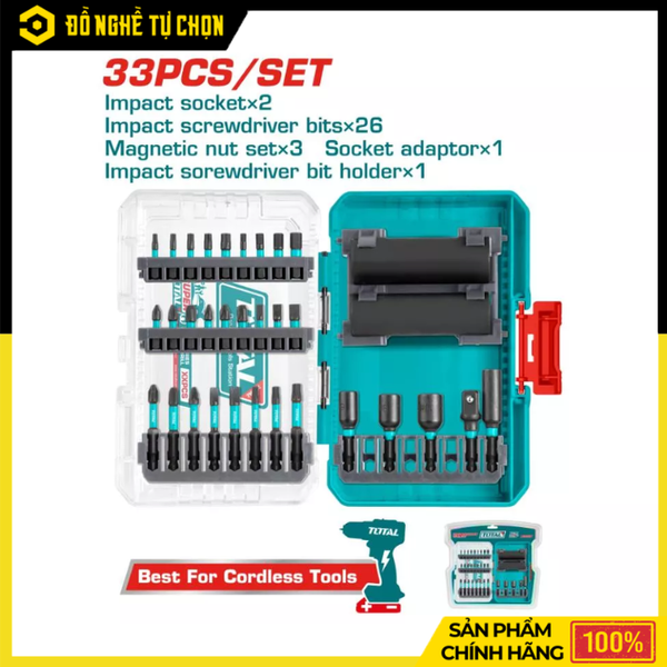 Bộ 33 Đầu Tuýp & Mũi Vít Total TACSDL63306 – Thép CR-MO Siêu Bền, Đa Năng Sửa Chữa, Đầy Đủ Phụ Kiện | Hàng Chính Hãng, Có VAT