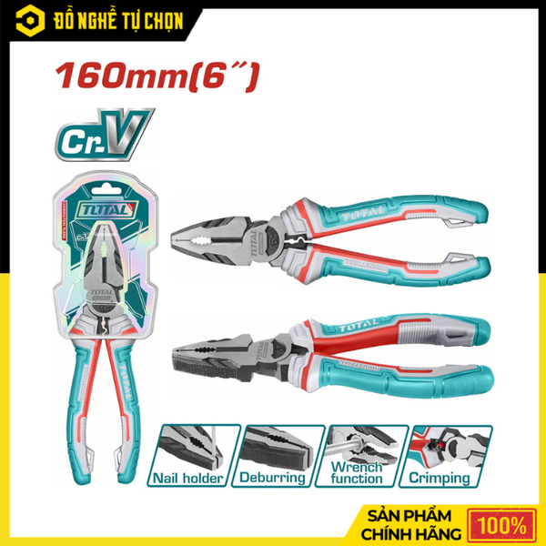 Kìm Răng Cách Điện Total THT210606S 6 Inch – Thép CR-V Bền Bỉ, Cách Điện An Toàn, Kẹp Giữ Chắc Chắn | Hàng Chính Hãng, Có VAT
