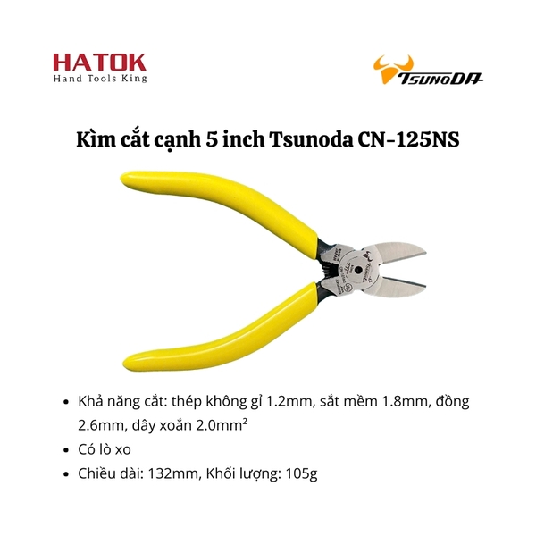 Kìm cắt cạnh 5 inch Tsunoda CN-125NS Nhật Bản