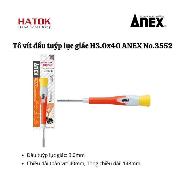 Tô Vít Đầu Tuýp Lục Giác H3.0x40 ANEX No.3552 Nhật Bản
