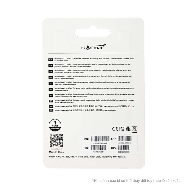 Thẻ nhớ microSDXC Exascend Essential-X  UHS-I U3 V10