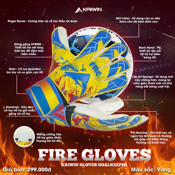 Găng Tay Thủ Môn Kaiwin Fire Chính Hãng