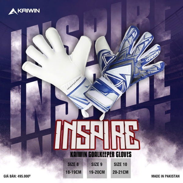 Găng tay thủ môn Kaiwin INSPIRE - Mút LATEX GRIPPY - Cao su Đức : Lòng bàn tay Dày 4mm