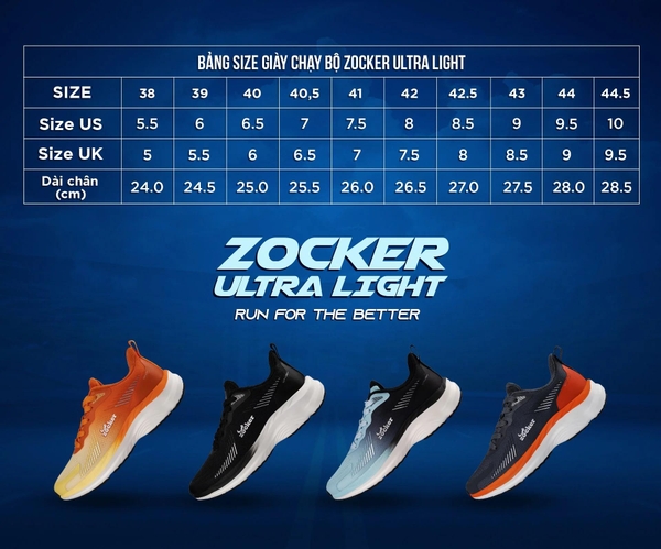 Giày thể thao thời trang siêu nhẹ đa năng Zocker Ultra Light