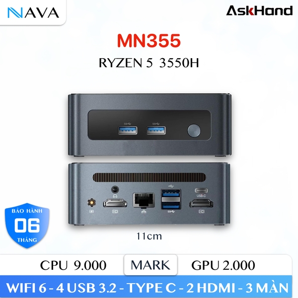Mini PC AskHand MN355 2x DDR4 2x M.2 SSD máy tính nhỏ gọn, hiệu