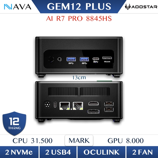 Mini PC AOOSTAR GEM 12+ R7 PRO 8845HS - AMD READEON 780M NAVA