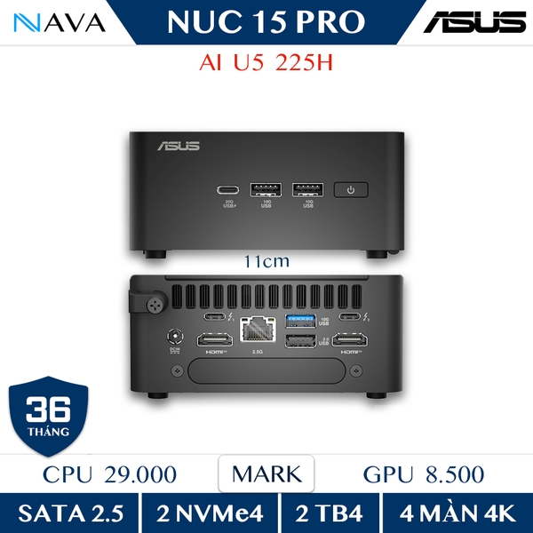 ASUS NUC 15 pro Core Ultra 5 225H（本体のみ） Mini PC ASUS RNUC15CRHU500000I - Core Ultra 5 225H | Nava Store