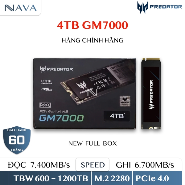Ổ cứng SSD Acer Predator GM7000 PCIe Gen4 x4 NVMe M.2 GM7000 Bảo