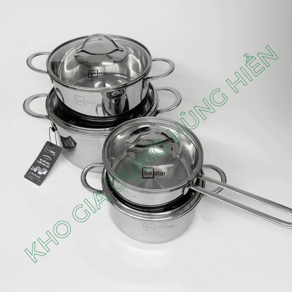 Bộ 4 Nồi Inox 304 Cao Cấp 3 Lớp Roman Fivestar FP-B4006 Nắp Kính 08pcs - Kích thước 16cm/18cm/20cm/24cm - Bảo Hành Chính Hãng 12 Tháng