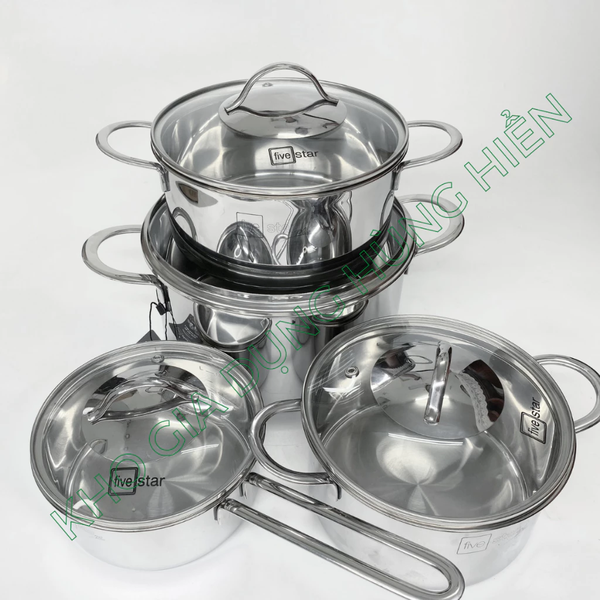 Bộ 4 Nồi Inox 304 Cao Cấp 3 Lớp Roman Fivestar FP-B4006 Nắp Kính 08pcs - Kích thước 16cm/18cm/20cm/24cm - Bảo Hành Chính Hãng 12 Tháng