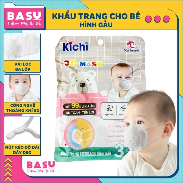 Set 3c khẩu trang gấu Kichi ( 0-3m)