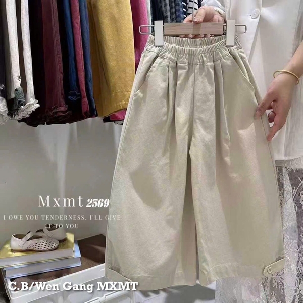 Quần thô mềm qc bé gái ( kem, xanh than; sz 90-130)