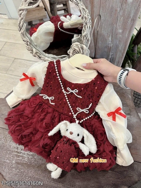 Set váy nơ ngọc kèm thỏ