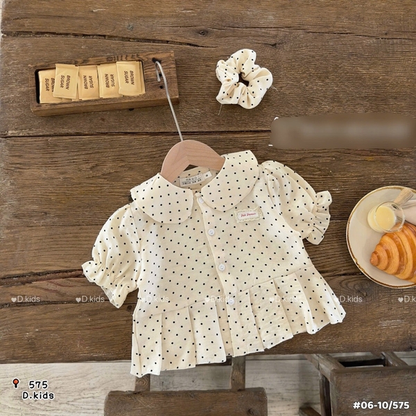 Sơ mi bèo chấm bi+ kẻ hồng kèm buộc tóc ( 12-20kg)