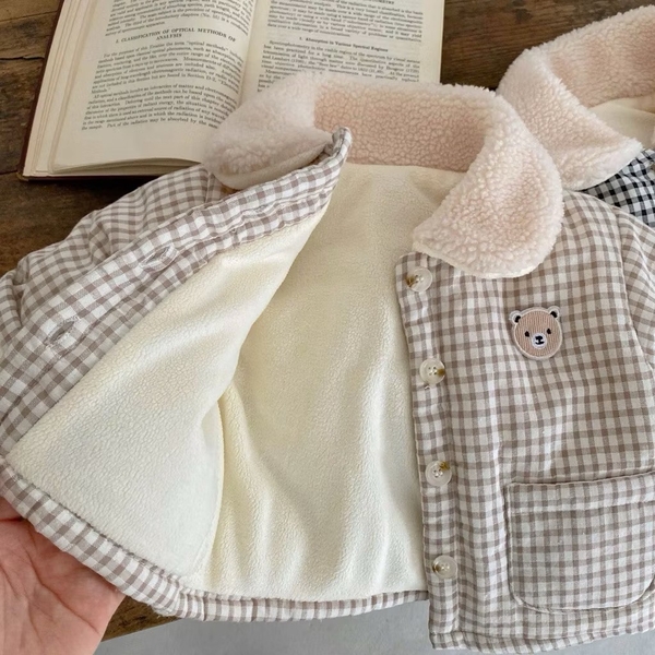 Áo khoác bông kẻ gấu lót lông ( sz 73-100)