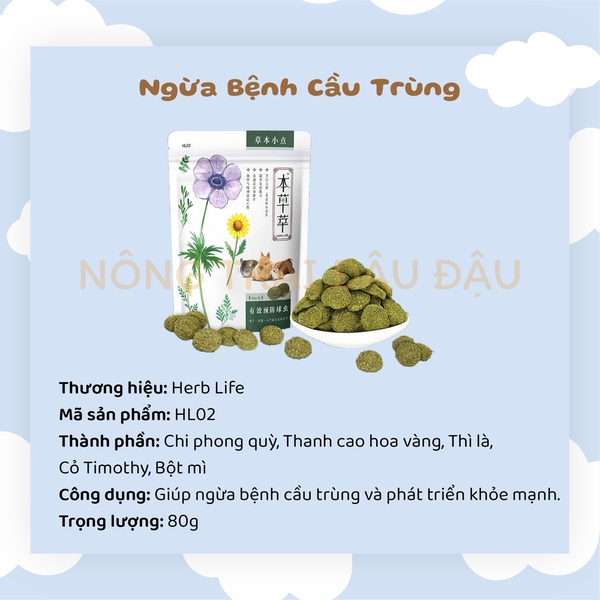 Bánh Cỏ Thảo Mộc Ngừa Bệnh Cầu Trùng, Cân Bằng Dinh Dưỡng, Đẹp Lông Thức Ăn Cho Thỏ, Bọ Ú, Chinchilla 80g