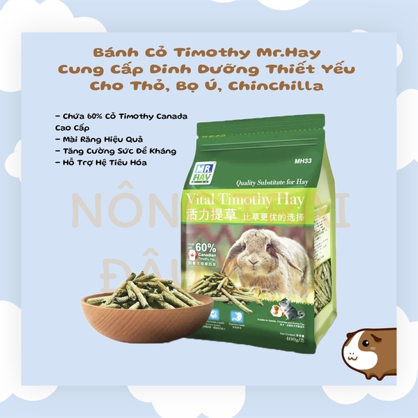 Bánh Cỏ Timothy MrHay Mài Răng, Hỗ Trợ Tiêu Hóa Cho Thỏ, Bọ Ú, Chinchilla 400g - MH33