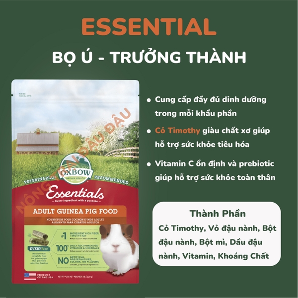 (Túi Nguyên) Guinea Pig Oxbow Essentials Adult 2,25kg