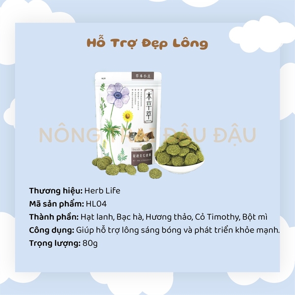 Bánh Cỏ Thảo Mộc Ngừa Bệnh Cầu Trùng, Cân Bằng Dinh Dưỡng, Đẹp Lông Thức Ăn Cho Thỏ, Bọ Ú, Chinchilla 80g