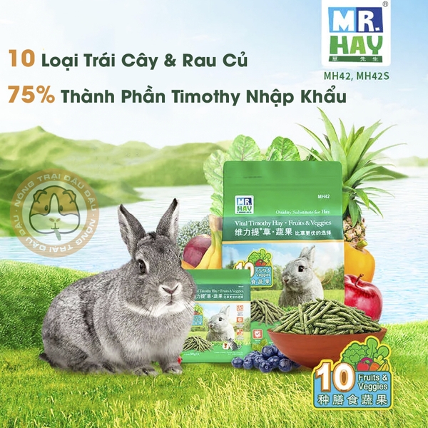 Bánh Cỏ Timothy MrHay Bổ Sung 10 Loại Trái Cây Rau Củ 800g MH42