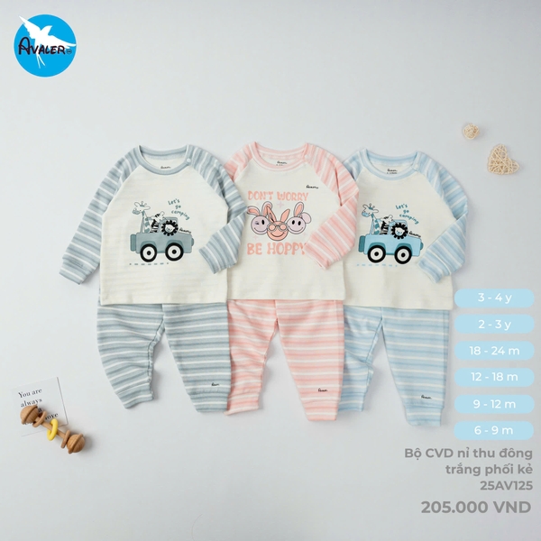 Bộ CVD nỉ thu đông trắng phối kẻ 25AV125 Avaler