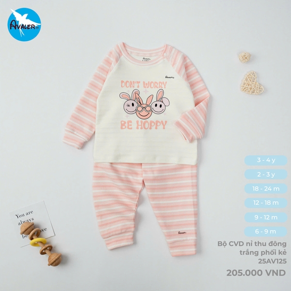 Bộ CVD nỉ thu đông trắng phối kẻ 25AV125 Avaler